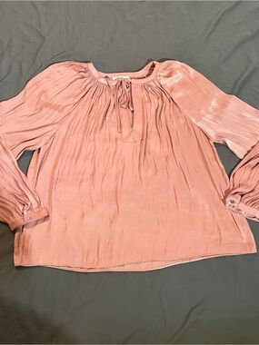 Philosophy Blush Pink Tie-Neck Peasant Blouse